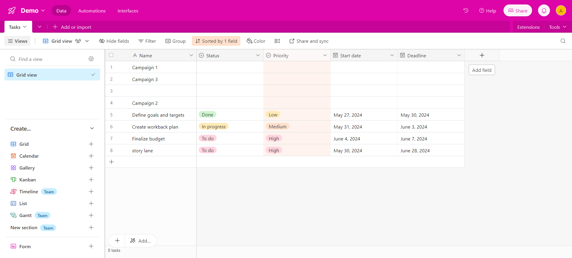 How to add a column in airtable