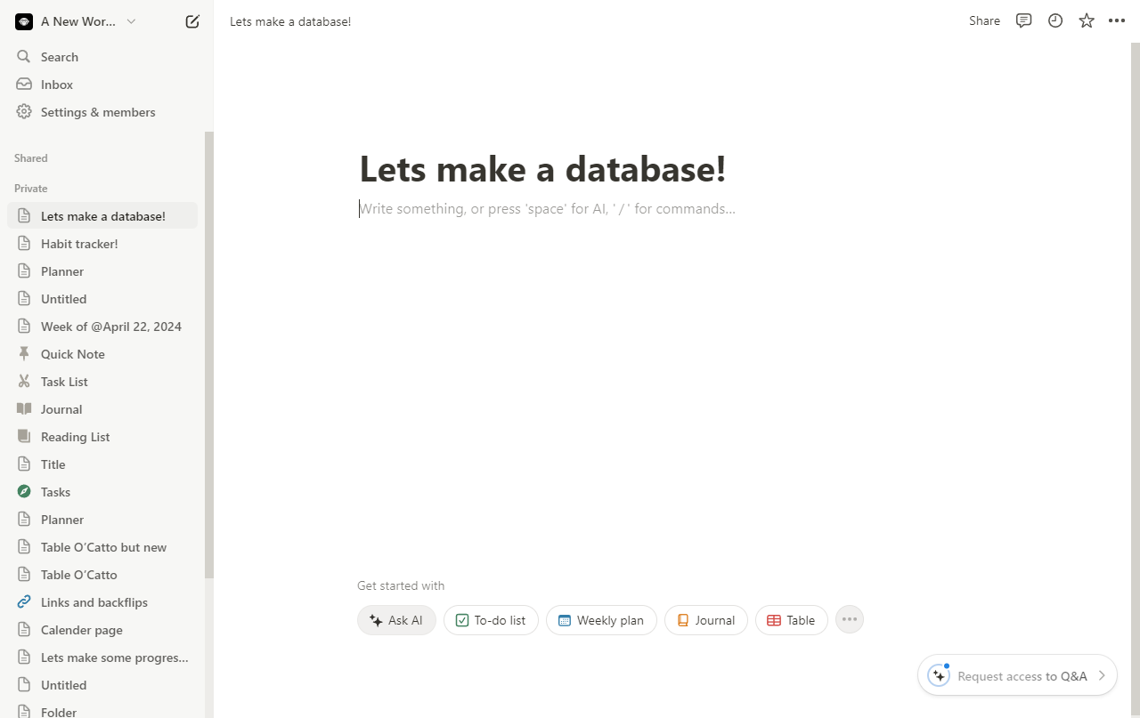 How to create a database in notion