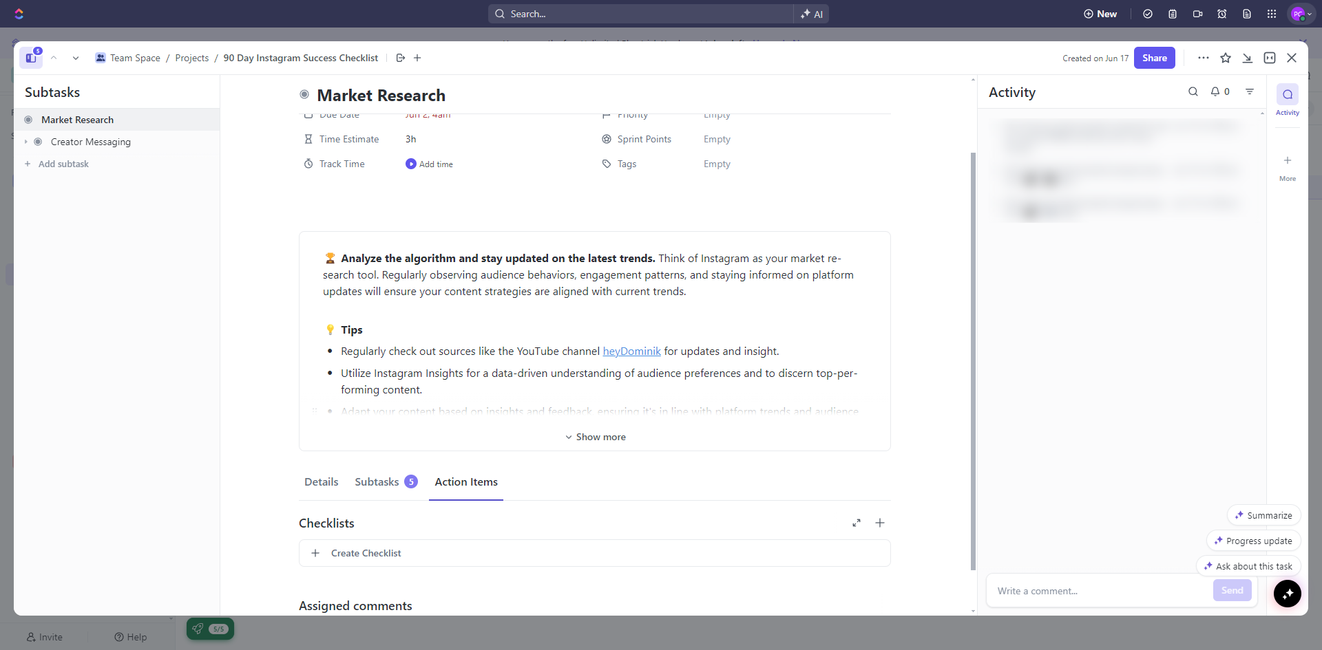 How to Create a Checklist Template in ClickUp
