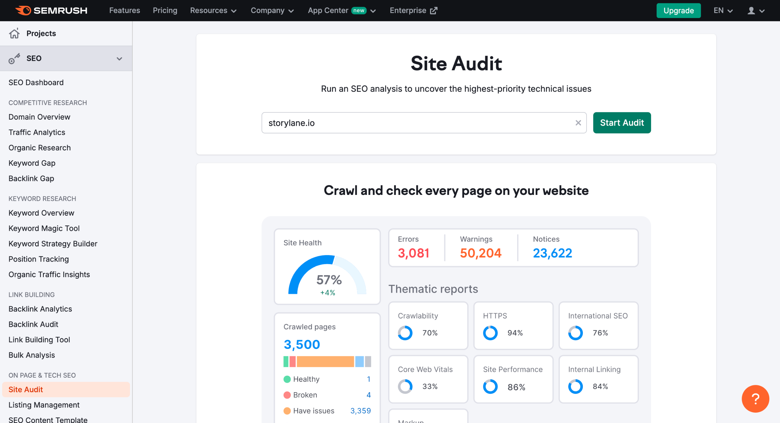 How to find broken links with semrush