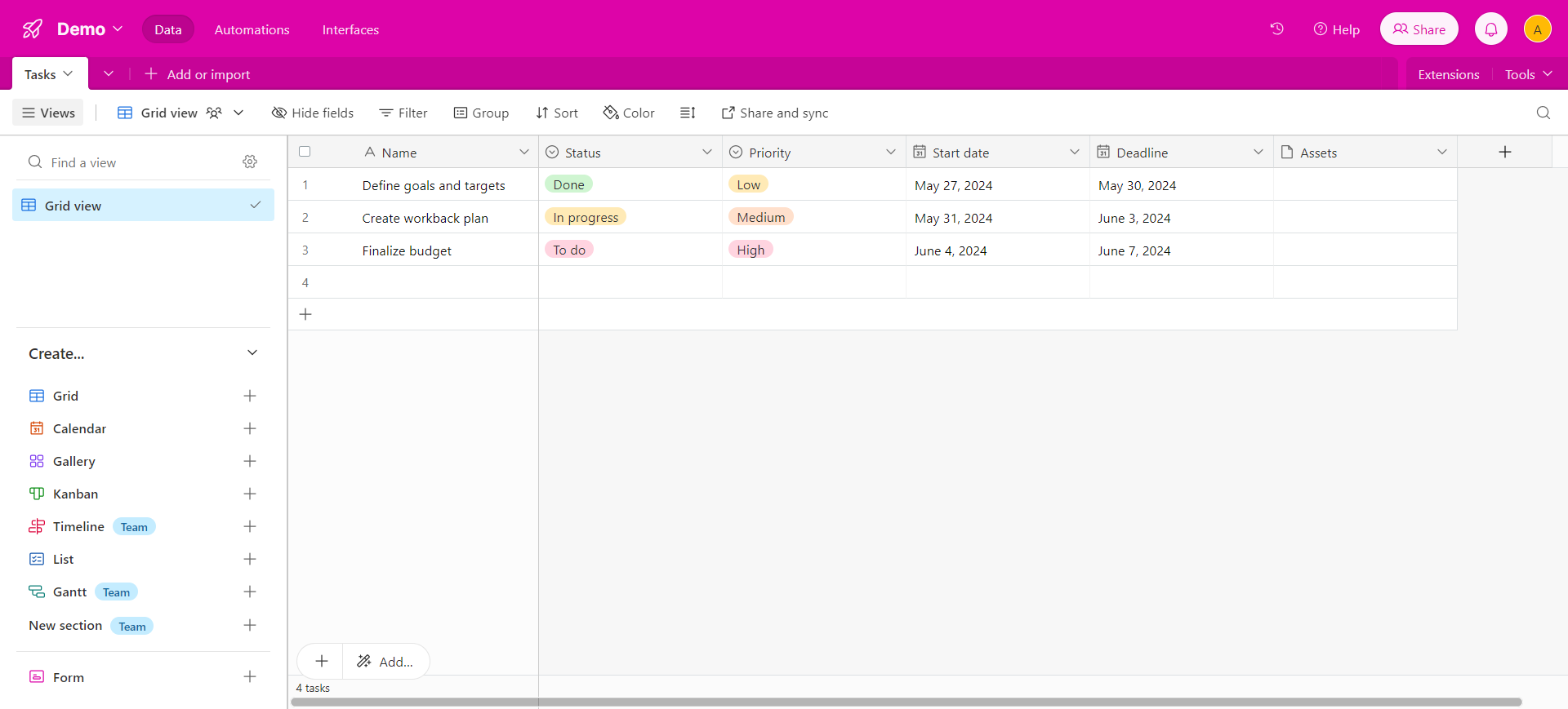 How to add a row in airtable