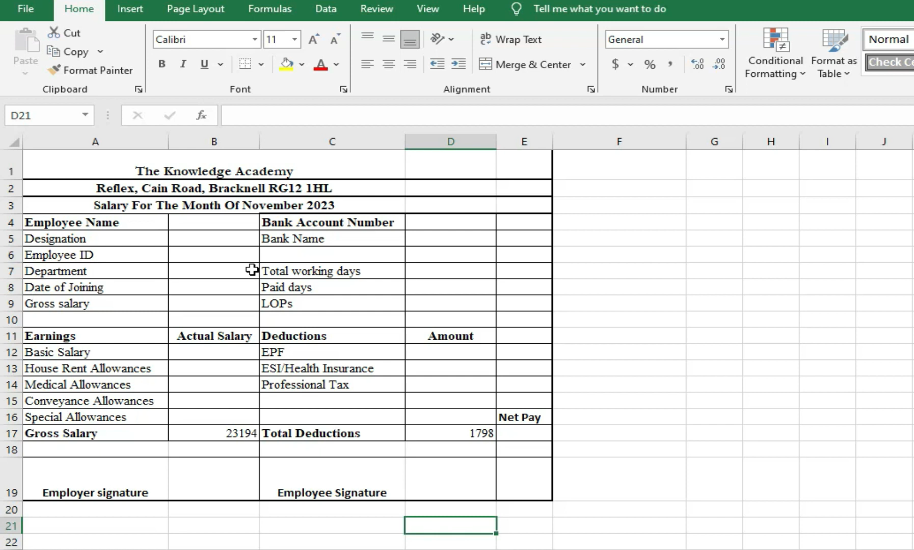 How to create salary sheet in ms excel