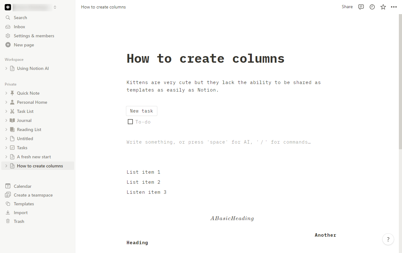 How to make columns in notion
