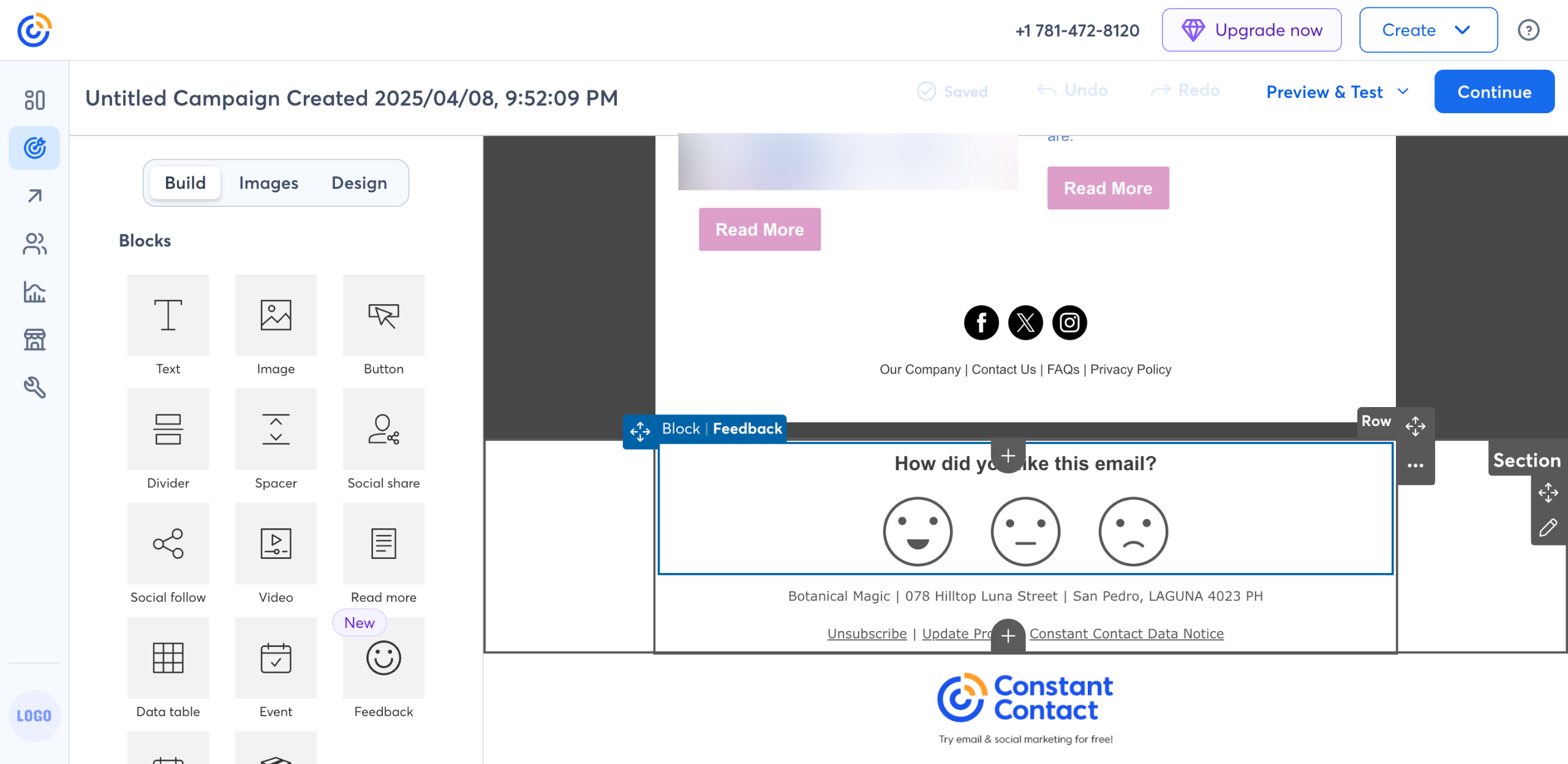 How to Get Rid of the Feedback Block in the Constant Contact Footer