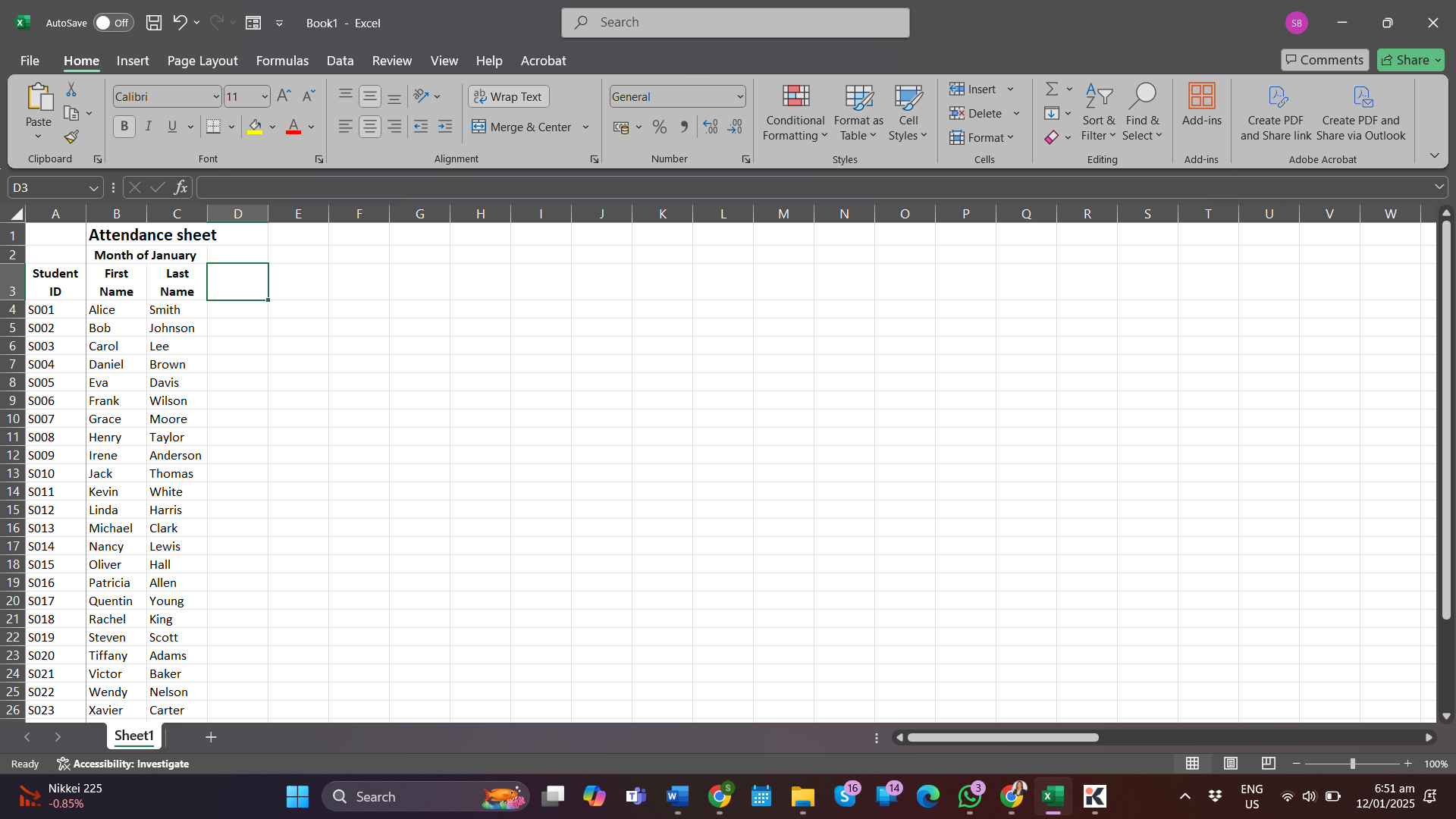 How to Make an Attendance Sheet in MS Excel