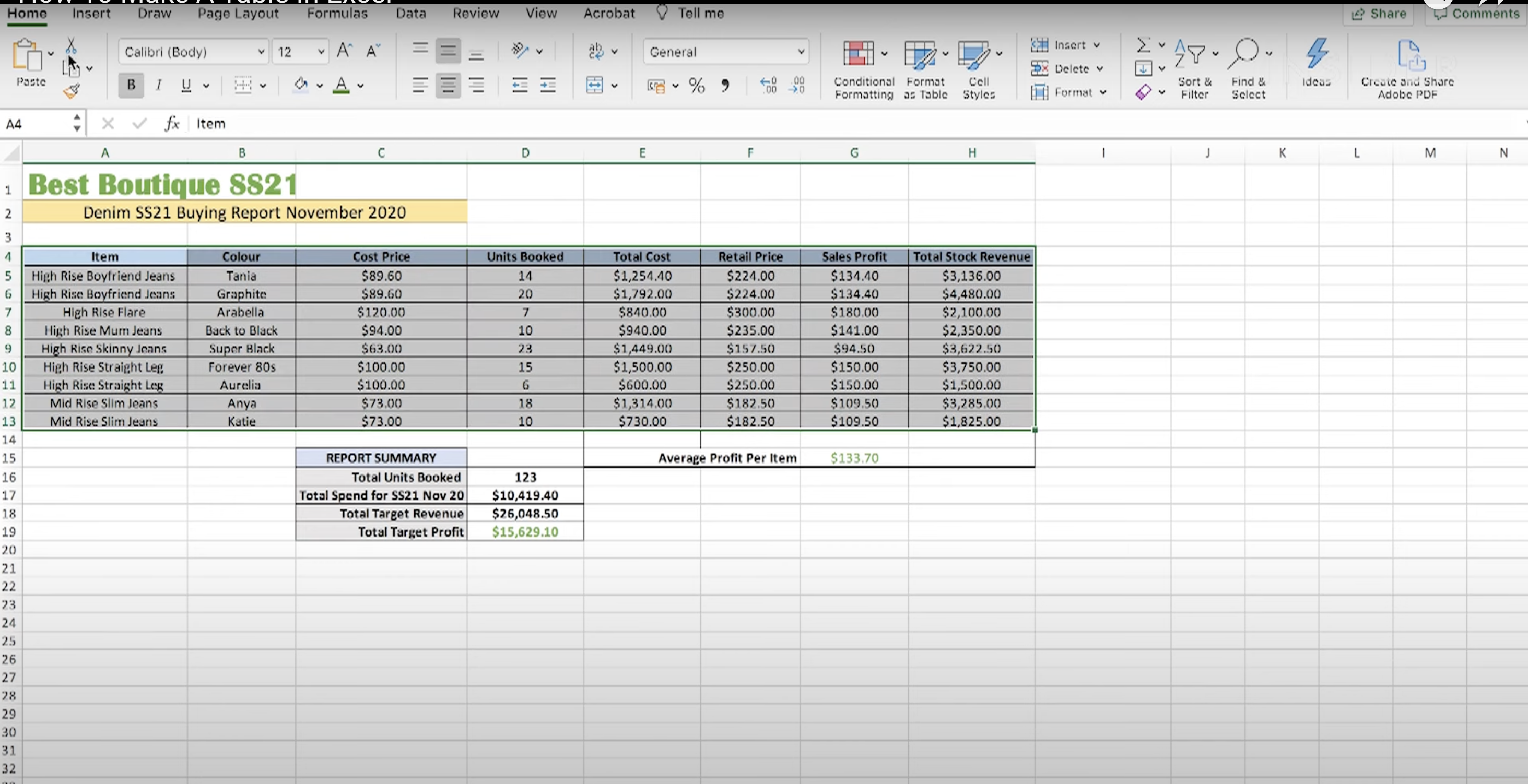 How to Insert a Table in Microsoft Excel