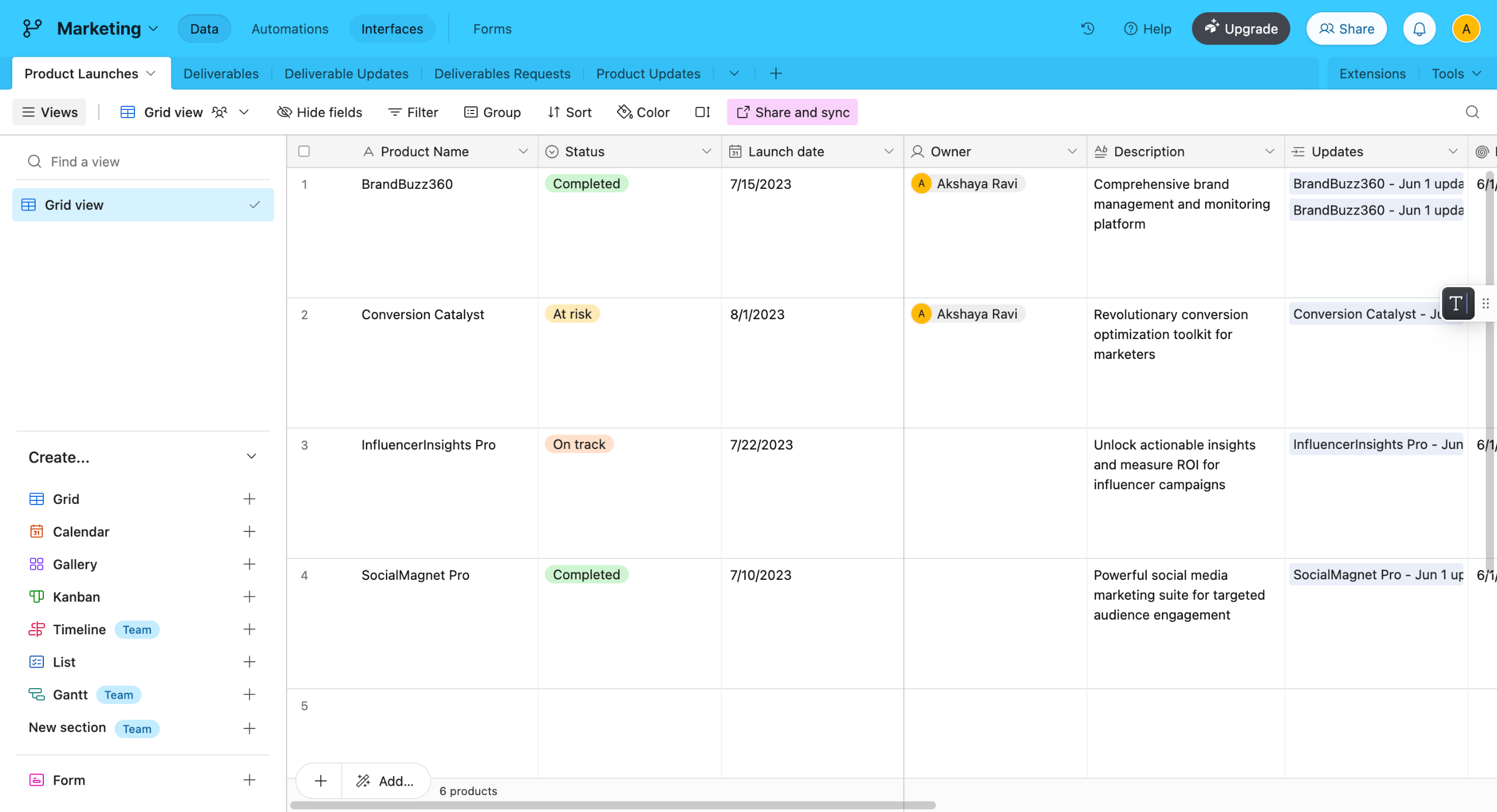 How to create an interface in airtable