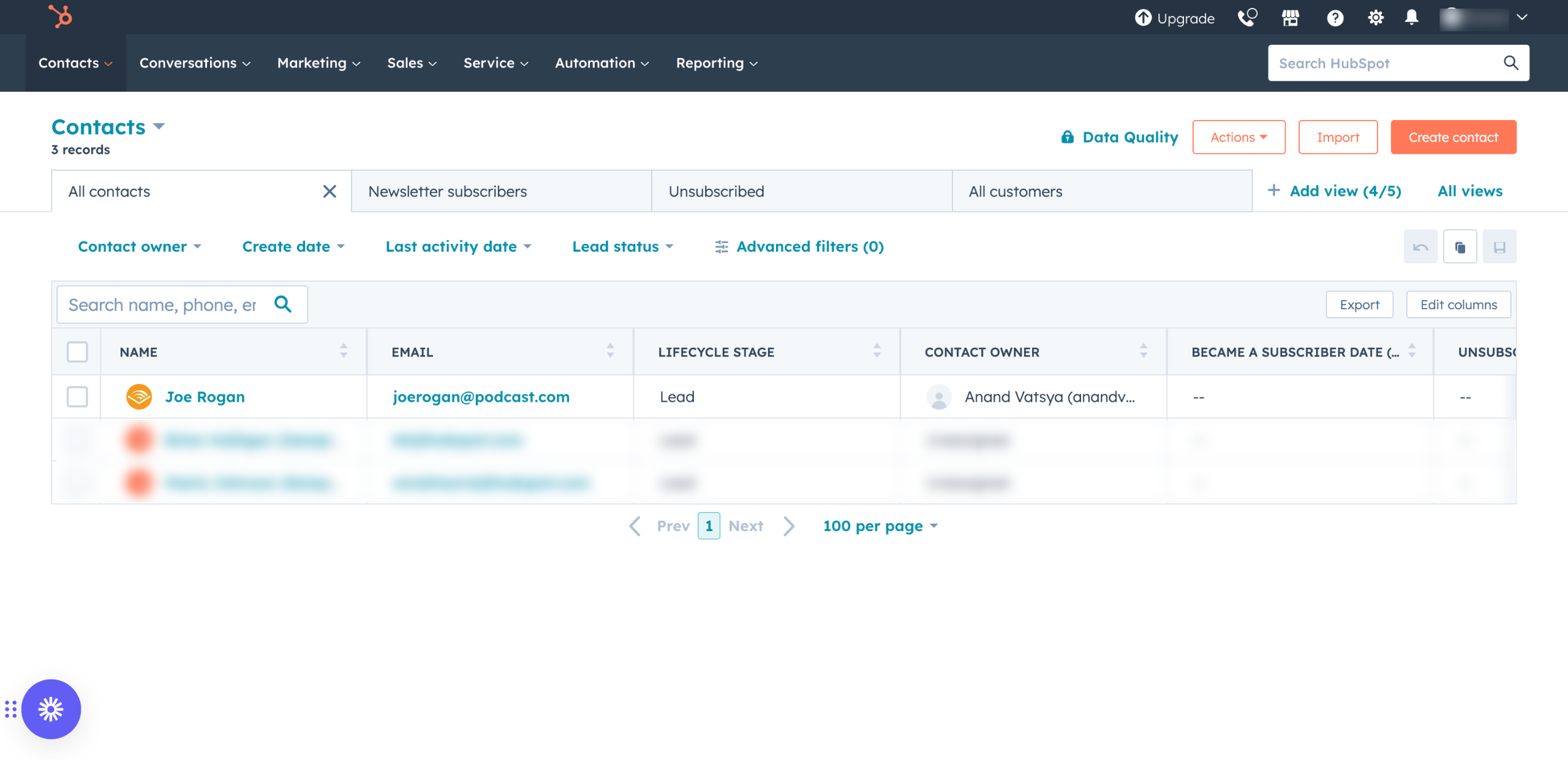 Hubspot Export contacts