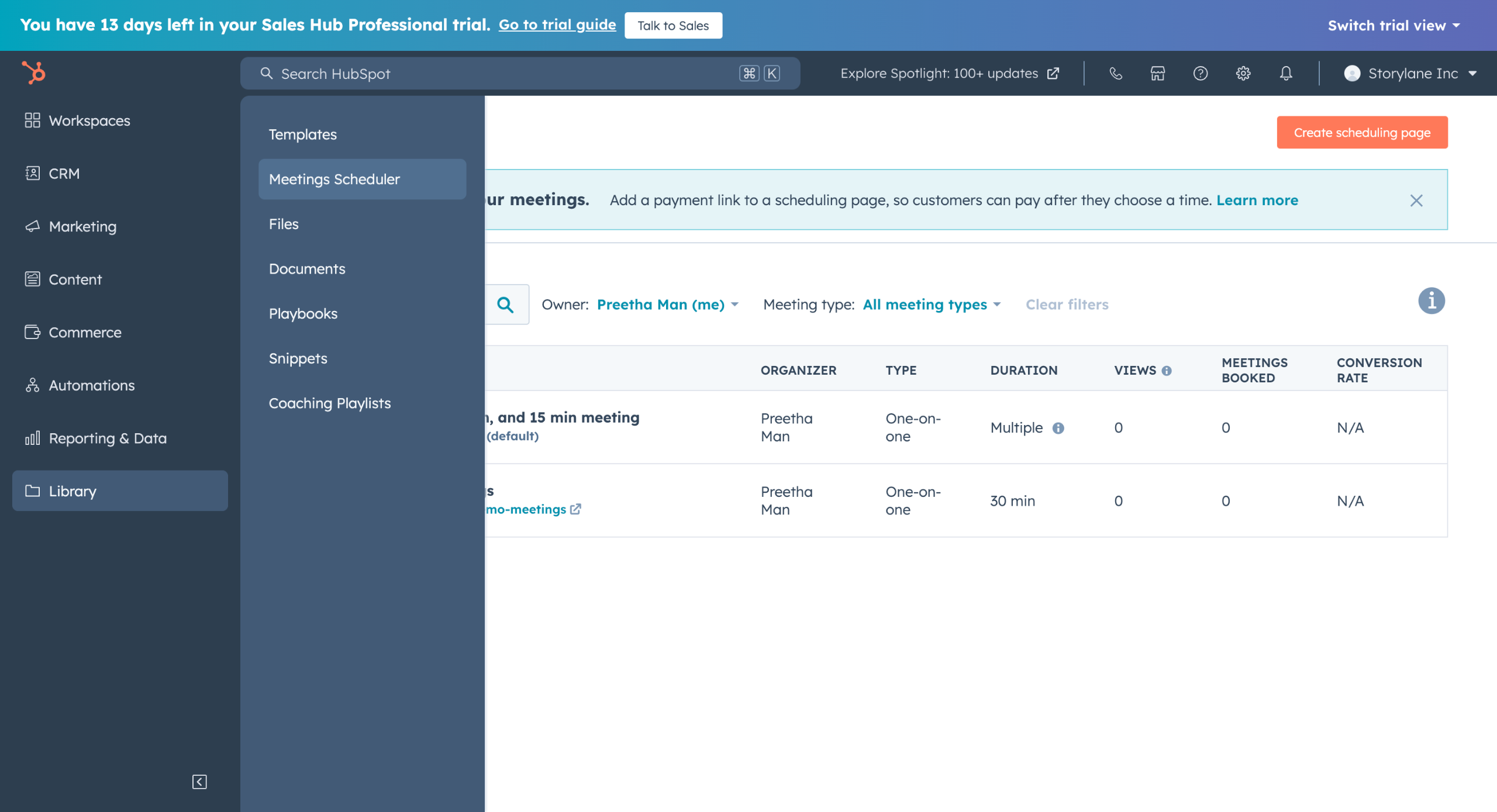 Hubspot - how to create a meeting link