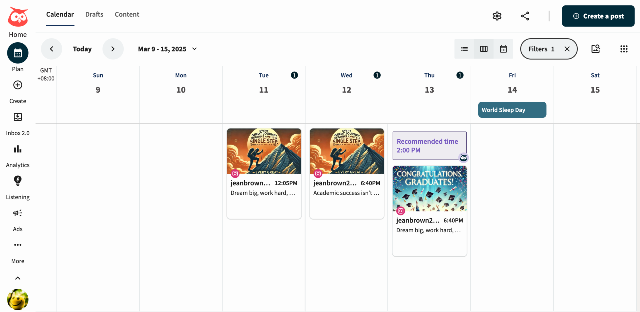 How to Switch Between Social Networks in Hootsuite's Plan Tab
