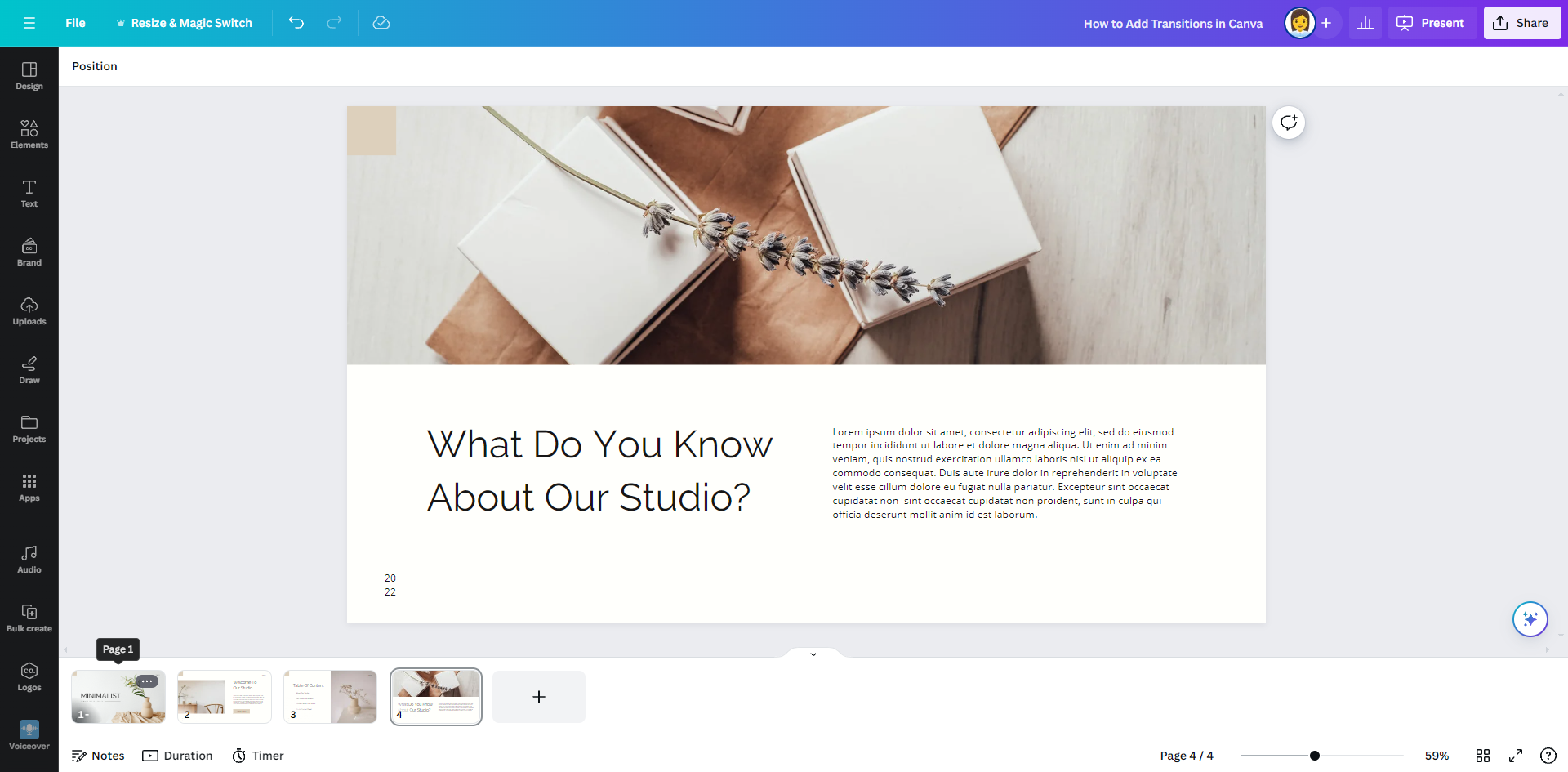 How to Add Transitions in Canva
