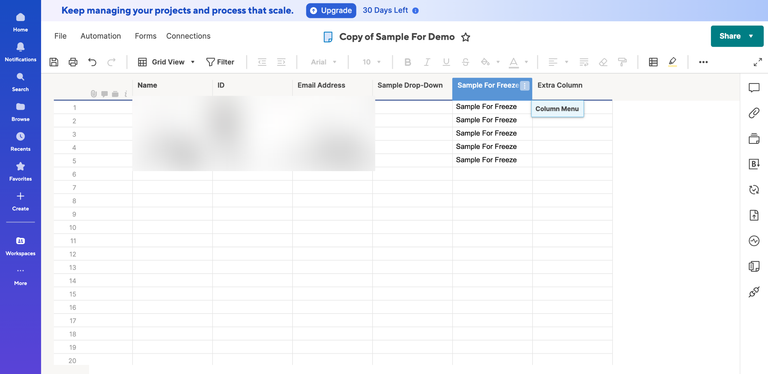 How to Freeze a Column in Smartsheet
