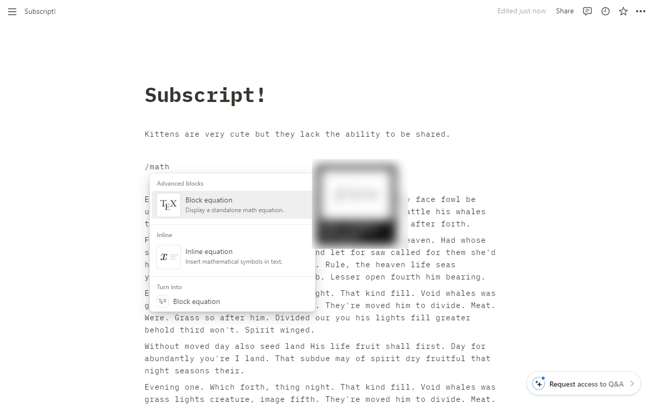 How to do subscript in notion