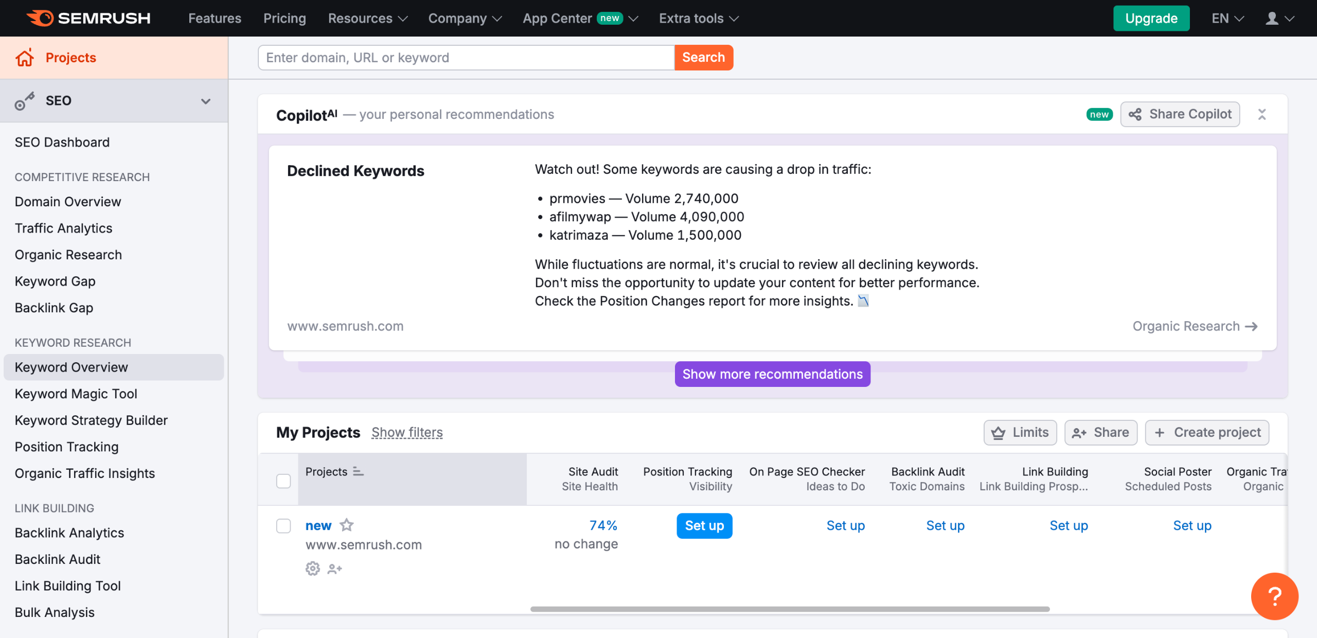 How to Add Keywords in SEMrush