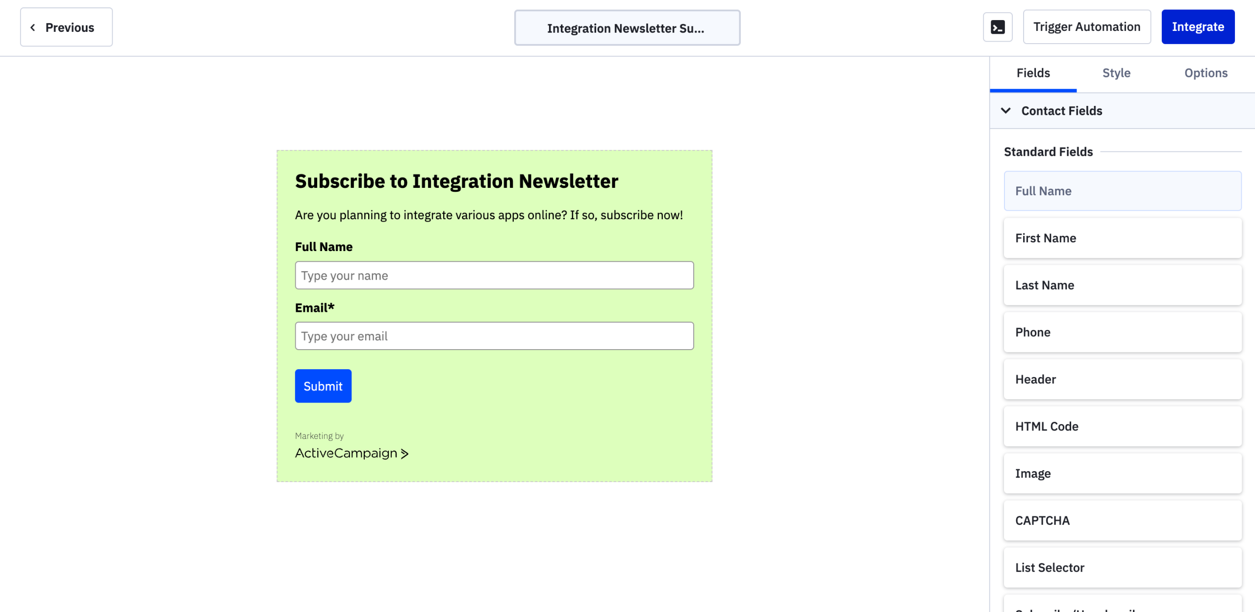 How to Post the Subscription Form of the ActiveCampaign Newsletter to Facebook