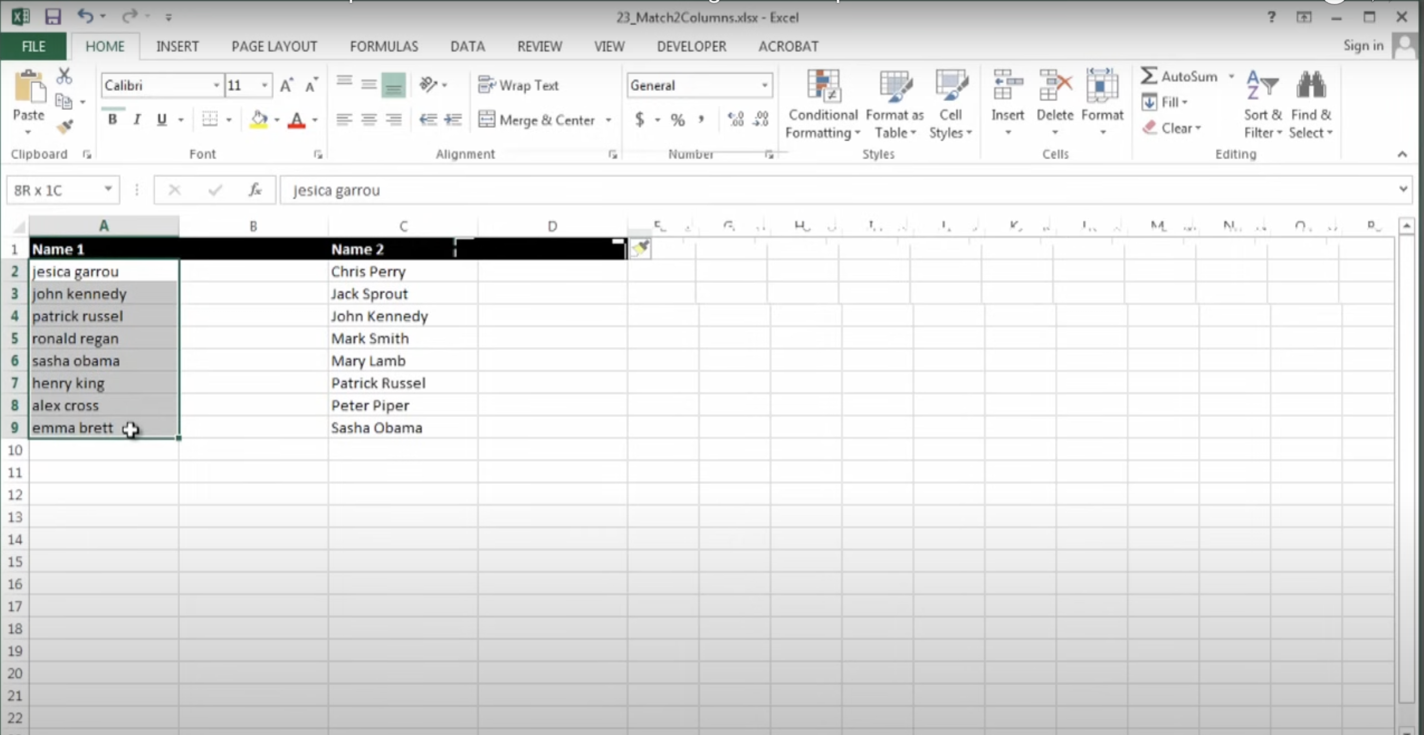 How to Match Two Columns Microsoft Excel