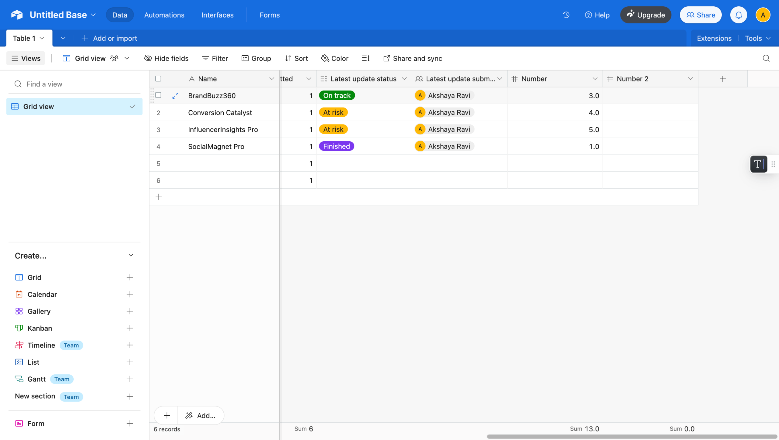 How to sum in airtable