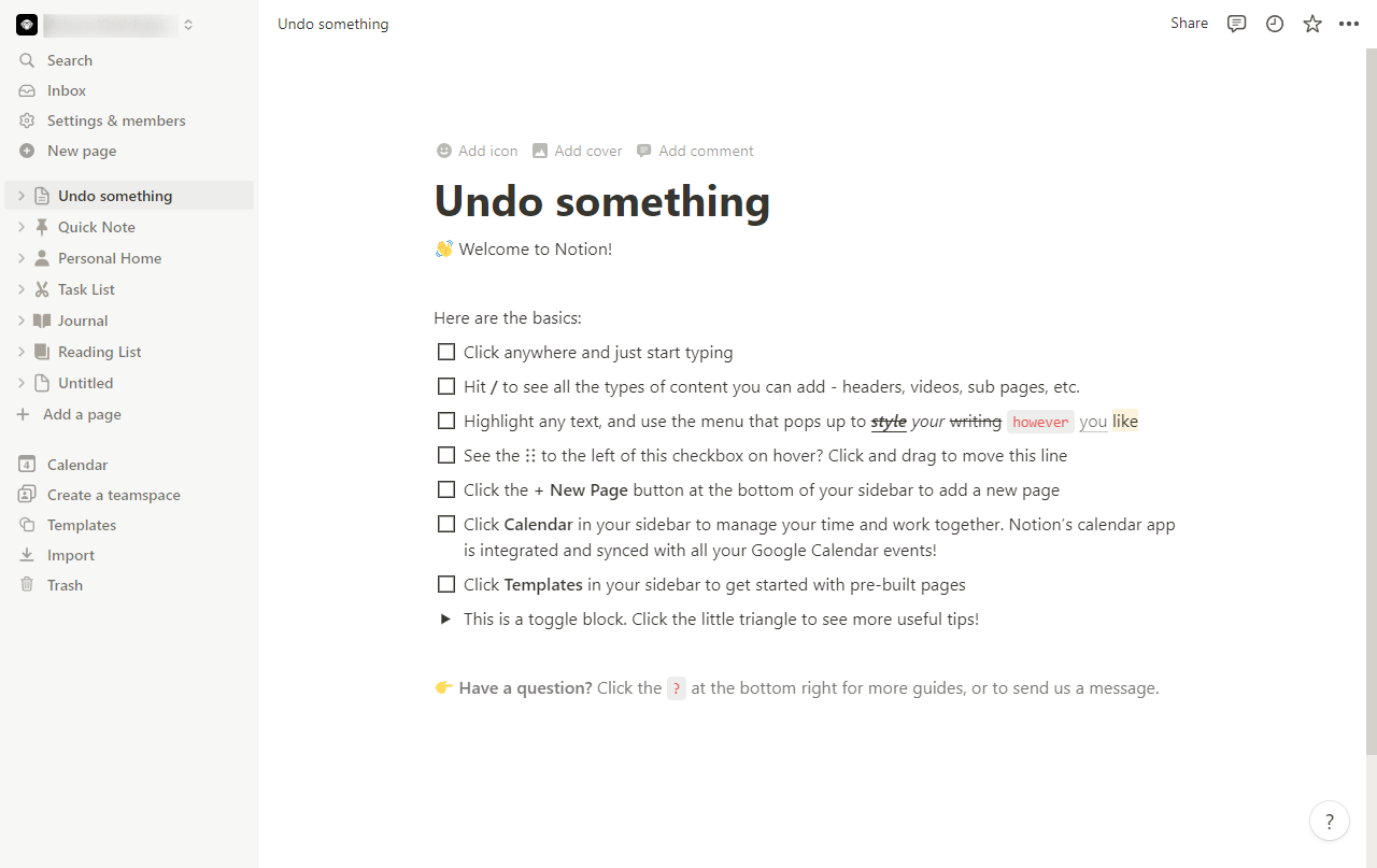 How to undo in notion