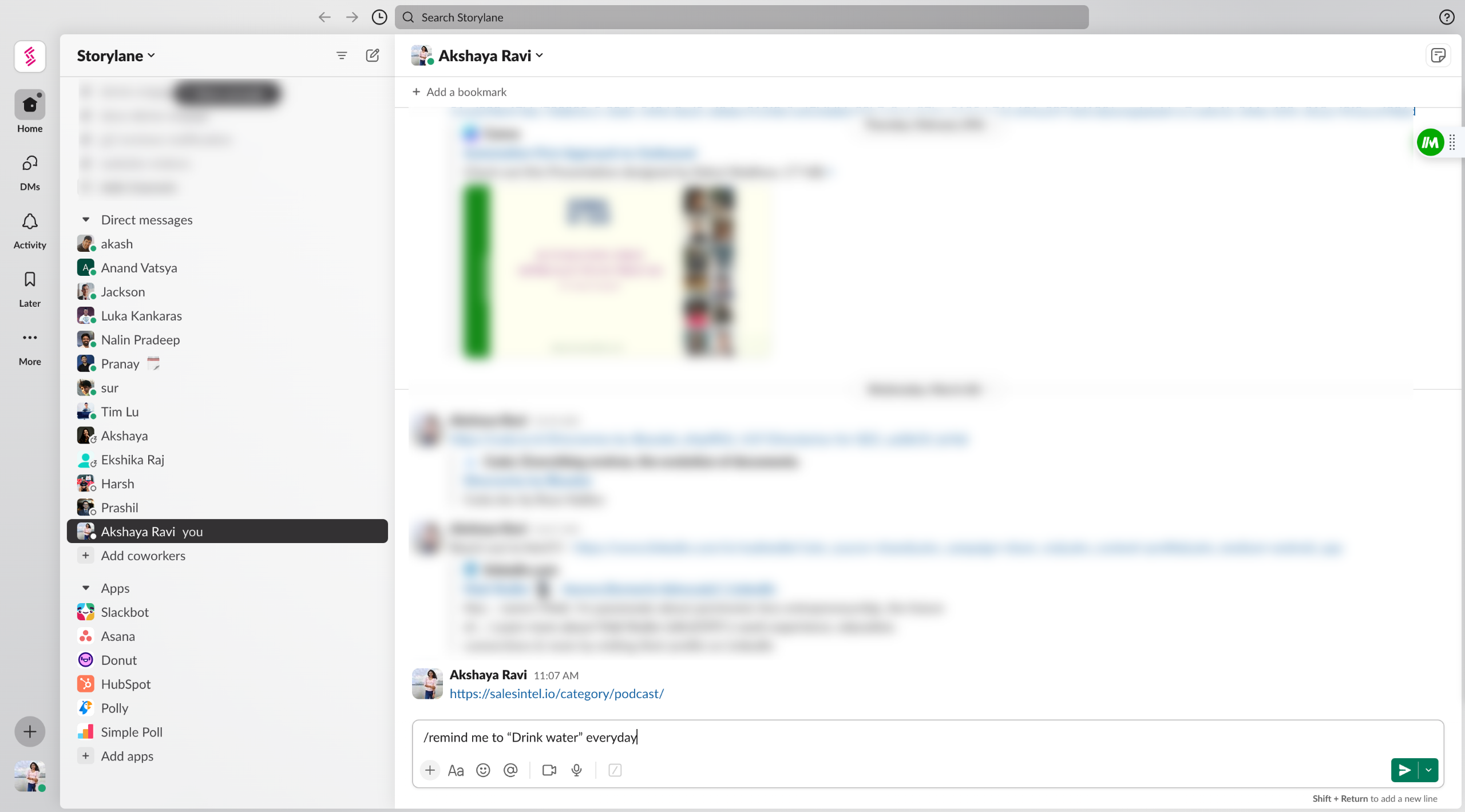 Slack - How to set a reminder