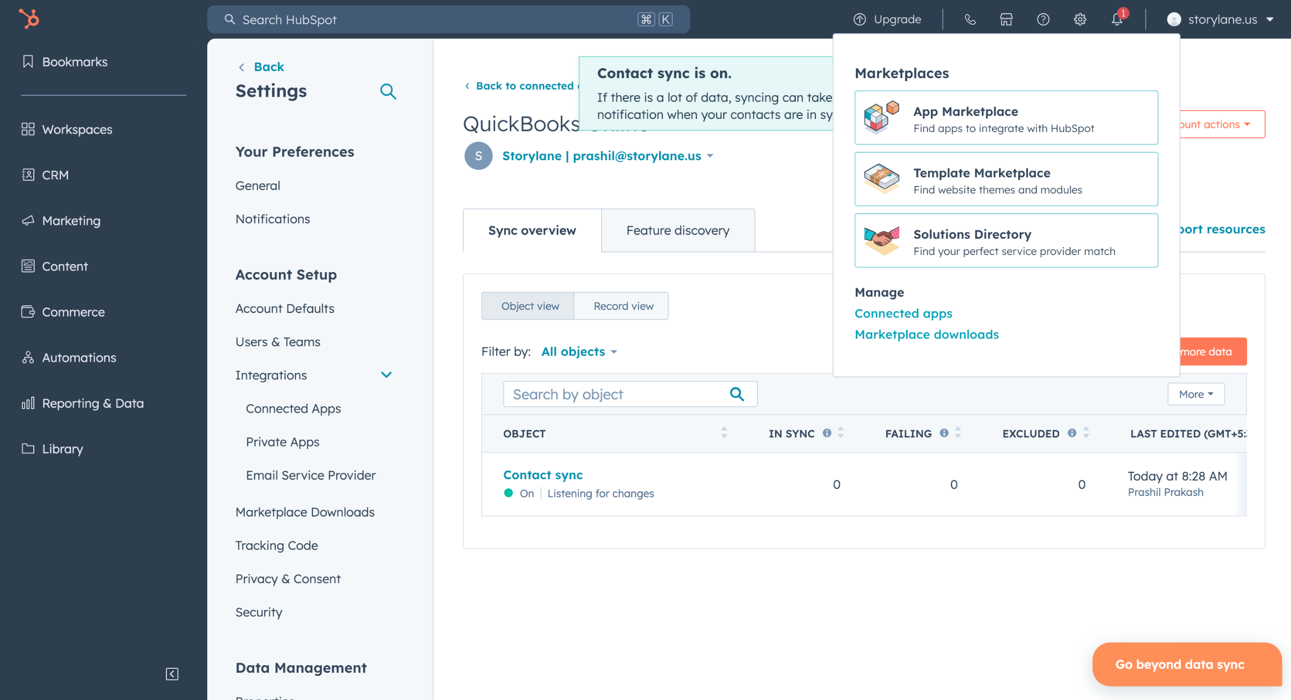 Hubspot quickbooks integration