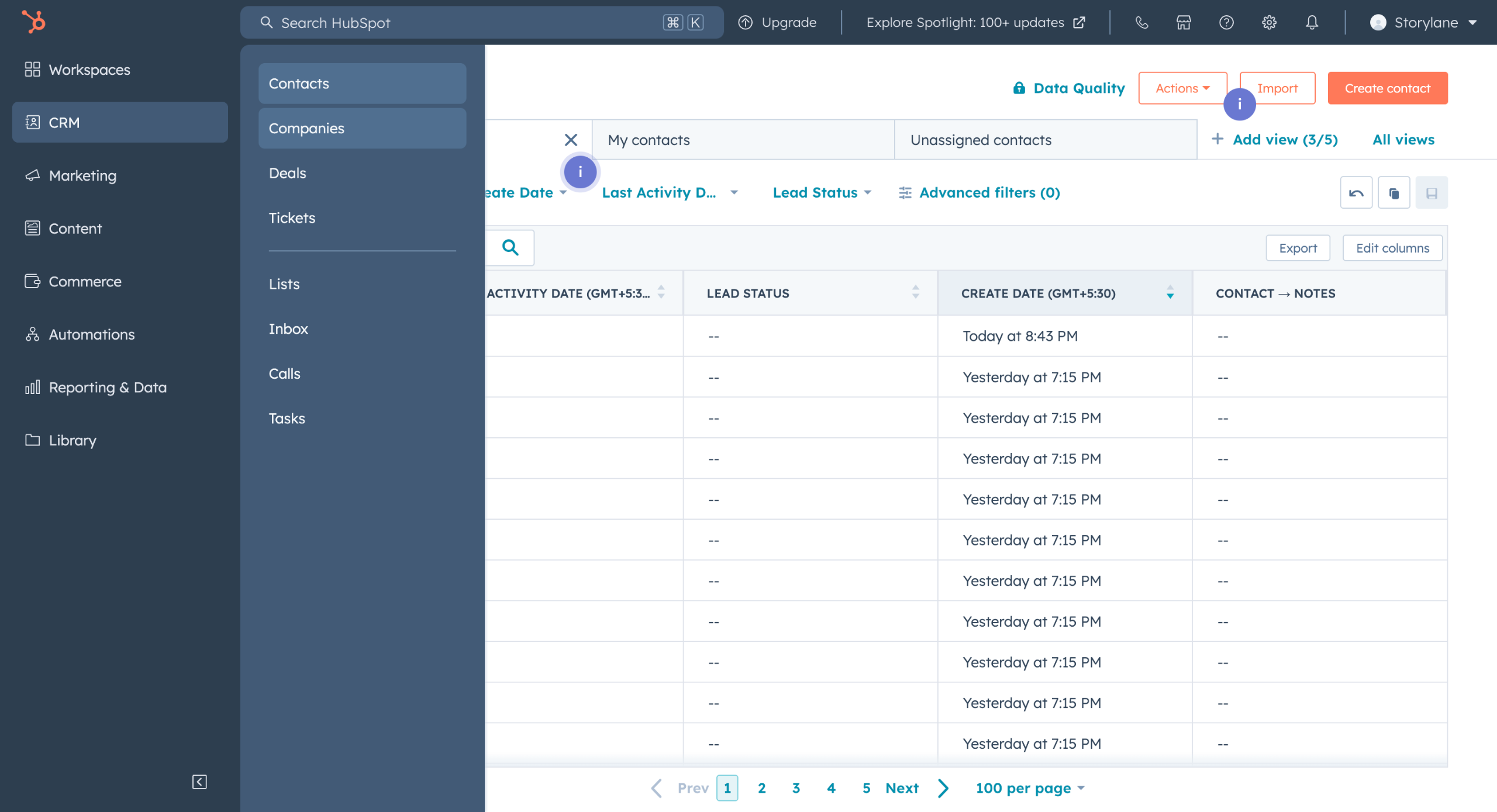 Hubspot - Export companies